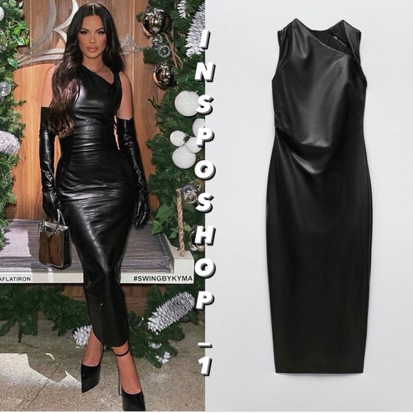 Zara Black Faux Leather Midi Dress - Picture 10 of 17